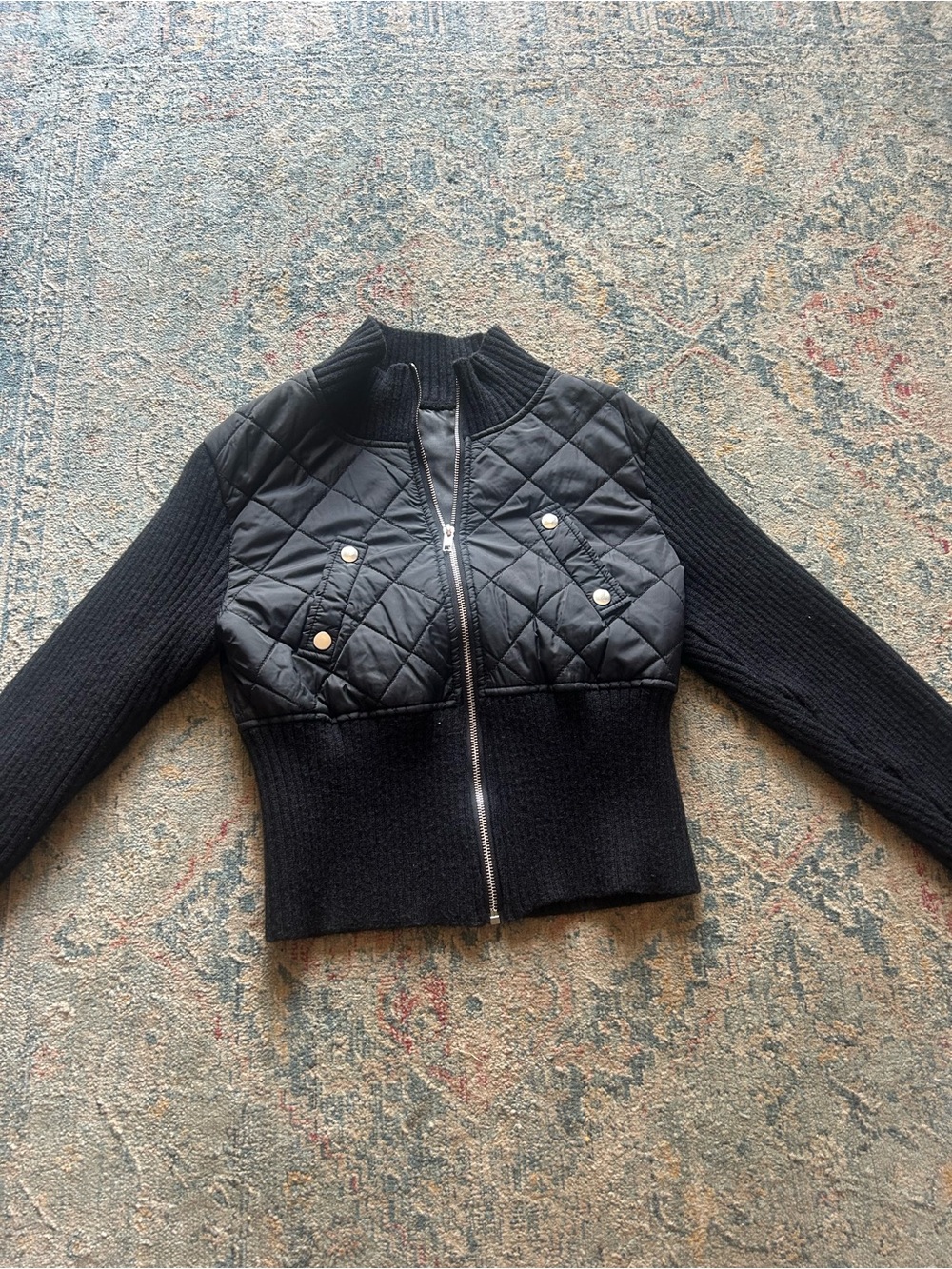Quilted Knit Black Women's Bomber Jacket - Classic Style